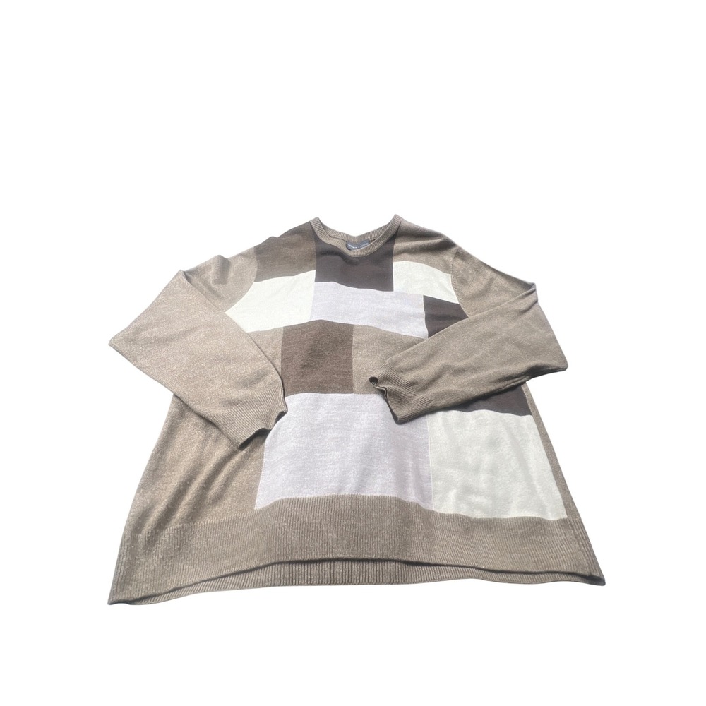 Tricots St Raphael XL Patchwork Knit Sweater Mens Womens Tan Brown Cream  Sleeve